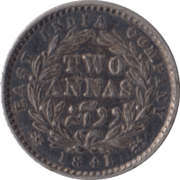 1841 SILVER INDIA TWO ANNAS - SILVER WORLD COINS - Cambridgeshire Coins