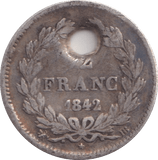 1842 SILVER FRANCE 1/2 FRANC HOLED - SILVER WORLD COINS - Cambridgeshire Coins