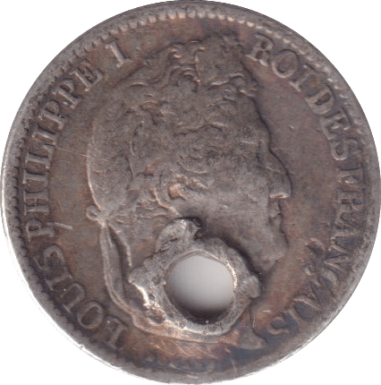 1842 SILVER FRANCE 1/2 FRANC HOLED - SILVER WORLD COINS - Cambridgeshire Coins