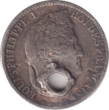 1842 SILVER FRANCE 1/2 FRANC HOLED - SILVER WORLD COINS - Cambridgeshire Coins