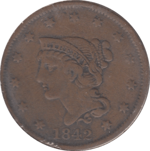 1842 USA ONE CENT - WORLD COINS - Cambridgeshire Coins