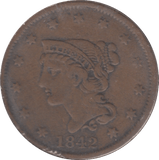 1842 USA ONE CENT - WORLD COINS - Cambridgeshire Coins