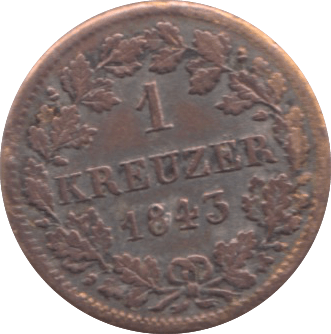 1843 BAVARIA ONE KREUZER - WORLD COINS - Cambridgeshire Coins