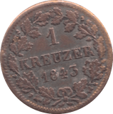 1843 BAVARIA ONE KREUZER - WORLD COINS - Cambridgeshire Coins