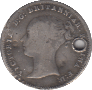 1843 SILVER THREEPENCE ( FAIR ) ( HOLED ) - Cambridgeshire Coins