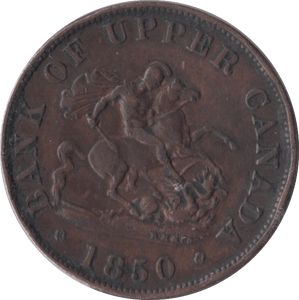 1850 HALFPENNY TOKEN BANK OF UPPER CANADA - PENNY TOKEN - Cambridgeshire Coins