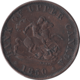 1850 HALFPENNY TOKEN BANK OF UPPER CANADA - PENNY TOKEN - Cambridgeshire Coins