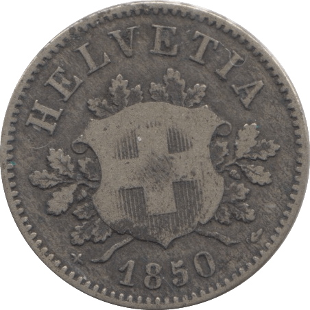 1850 SILVER 10 RAPPEN SWITZERLAND - SILVER WORLD COINS - Cambridgeshire Coins