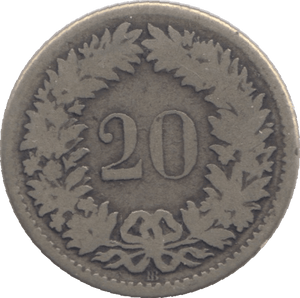 1850 SILVER 20 RAPPEN SWITZERLAND - SILVER WORLD COINS - Cambridgeshire Coins