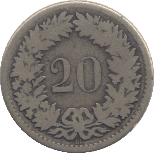 1850 SILVER 20 RAPPEN SWITZERLAND - SILVER WORLD COINS - Cambridgeshire Coins