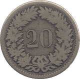 1850 SILVER 20 RAPPEN SWITZERLAND - SILVER WORLD COINS - Cambridgeshire Coins