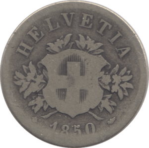 1850 SILVER 20 RAPPEN SWITZERLAND - SILVER WORLD COINS - Cambridgeshire Coins