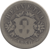 1850 SILVER 20 RAPPEN SWITZERLAND - SILVER WORLD COINS - Cambridgeshire Coins