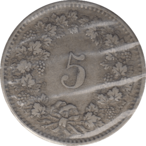 1850 SILVER 5 CENTIMES SWITZERLAND - SILVER WORLD COINS - Cambridgeshire Coins