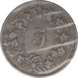 1850 SILVER 5 CENTIMES SWITZERLAND - SILVER WORLD COINS - Cambridgeshire Coins