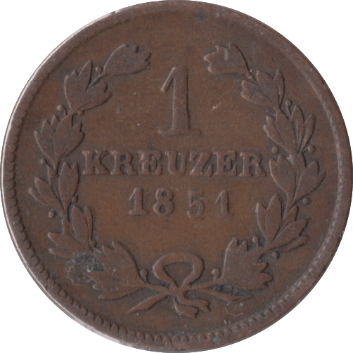 1851 AUSTRIA 1 KREUZER - WORLD COINS - Cambridgeshire Coins