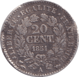 1851 SILVER 20 CENT FRANCE - SILVER WORLD COINS - Cambridgeshire Coins