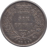1851 SIXPENCE ( GVF ) - Sixpence - Cambridgeshire Coins