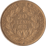 1852 GOLD 20 FRANCS FRANCE ( A ) - Gold World Coins - Cambridgeshire Coins