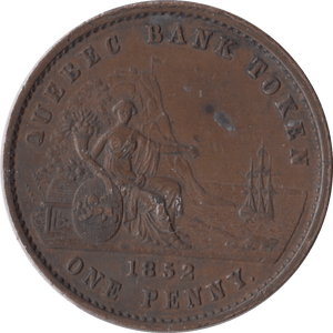 1852 PENNY BANK TOKEN CANADA - WORLD COINS - Cambridgeshire Coins