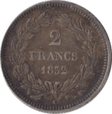 1852 SILVER 2 FRANCS FRANCE - SILVER WORLD COINS - Cambridgeshire Coins