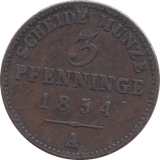 1854 3 PFENNIG PRUSSIA - WORLD COINS - Cambridgeshire Coins