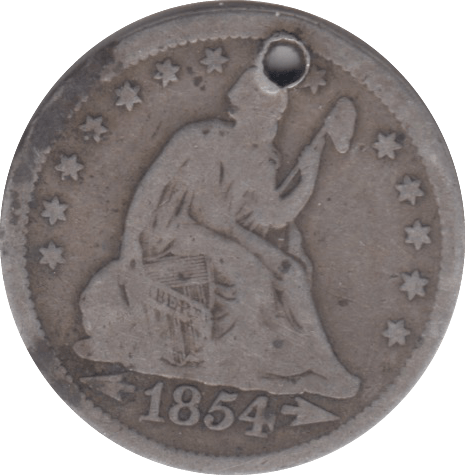 1854 SILVER 1 QUARTER DOLLAR USA HOLED - SILVER WORLD COINS - Cambridgeshire Coins