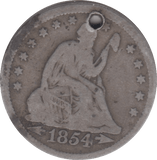 1854 SILVER 1 QUARTER DOLLAR USA HOLED - SILVER WORLD COINS - Cambridgeshire Coins
