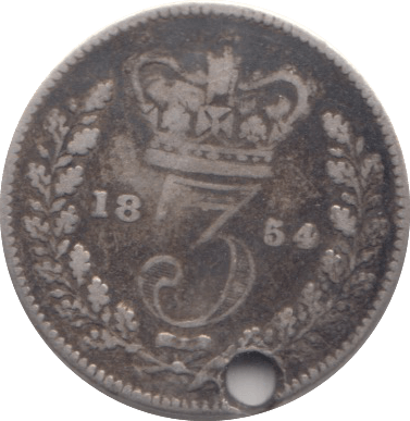 1854 THREEPENCE ( FINE ) HOLED - Threepence - Cambridgeshire Coins