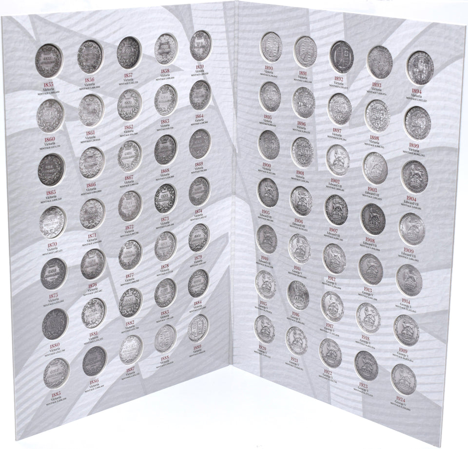 1855 - 1924 GREAT BRITISH ONE SHILLING COIN HUNT COLLECTORS ALBUM - Coin Album - Cambridgeshire Coins