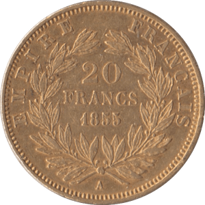 1855 GOLD 20 FRANCS FRANCE ( A ) NAPOLEON III - Gold World Coins - Cambridgeshire Coins
