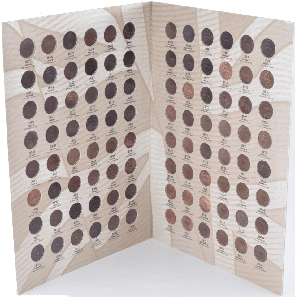 1857 - 1956 GREAT BRITISH FARTHING COIN COLLECTION ALBUM HOLDS 96 COINS - Coin Album - Cambridgeshire Coins