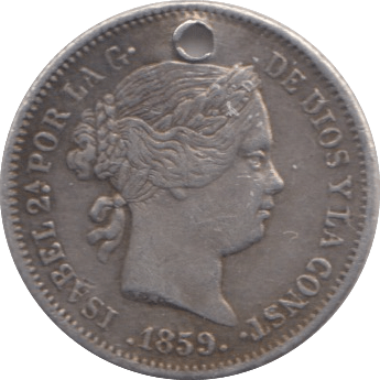 1859 SILVER SPAIN ONE REAL - SILVER WORLD COINS - Cambridgeshire Coins
