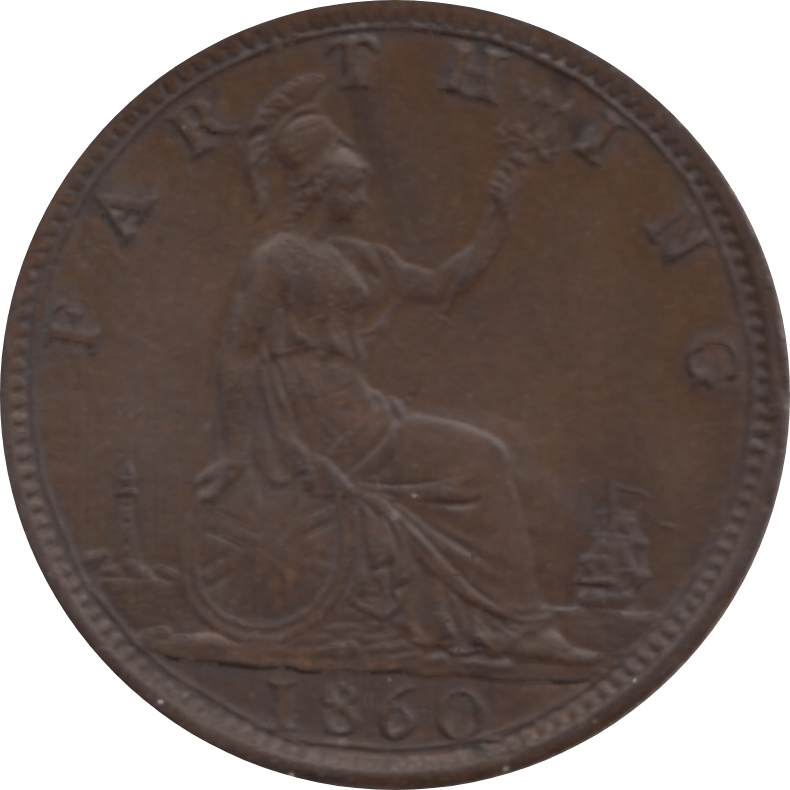 1860 FARTHING 2 TOOTHED BORDER ( AUNC ) 93 - Farthing - Cambridgeshire Coins