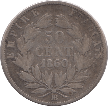1860 SILVER 50 CENTS FRANCE - SILVER WORLD COINS - Cambridgeshire Coins