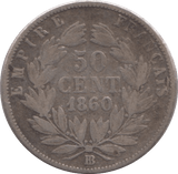 1860 SILVER 50 CENTS FRANCE - SILVER WORLD COINS - Cambridgeshire Coins