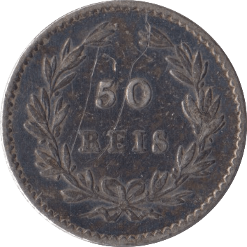 1861 SILVER 50 REIS PORTUGAL - SILVER WORLD COINS - Cambridgeshire Coins