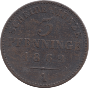 1862 3 PFENNIG PRUSSIA - WORLD COINS - Cambridgeshire Coins