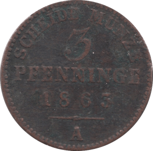 1863 3 PFENNINGE PRUSSIA - WORLD COINS - Cambridgeshire Coins