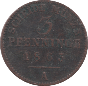 1863 3 PFENNINGE PRUSSIA - WORLD COINS - Cambridgeshire Coins