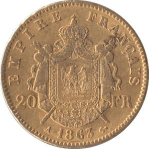 1863 GOLD 20 FRANCS FRANCE - Gold World Coins - Cambridgeshire Coins
