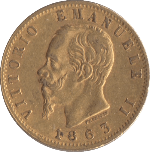 1863 GOLD 20 LIRA ITALY - Gold World Coins - Cambridgeshire Coins