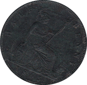 1863 HALFPENNY ( AUNC ) STAINED MISALIGNED REV / OBV - Halfpenny - Cambridgeshire Coins