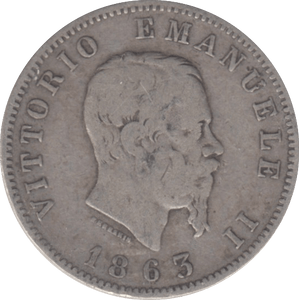 1863 ITALY ONE LIRA - WORLD COINS - Cambridgeshire Coins