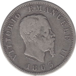 1863 ITALY ONE LIRA - WORLD COINS - Cambridgeshire Coins