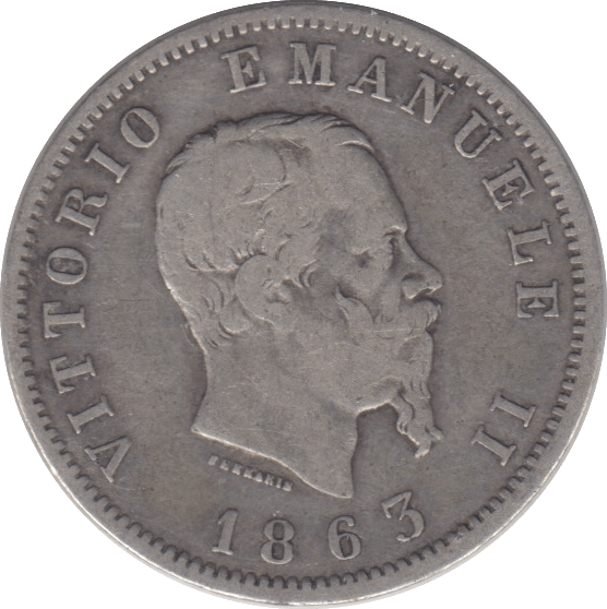 1863 ITALY ONE LIRA - WORLD COINS - Cambridgeshire Coins