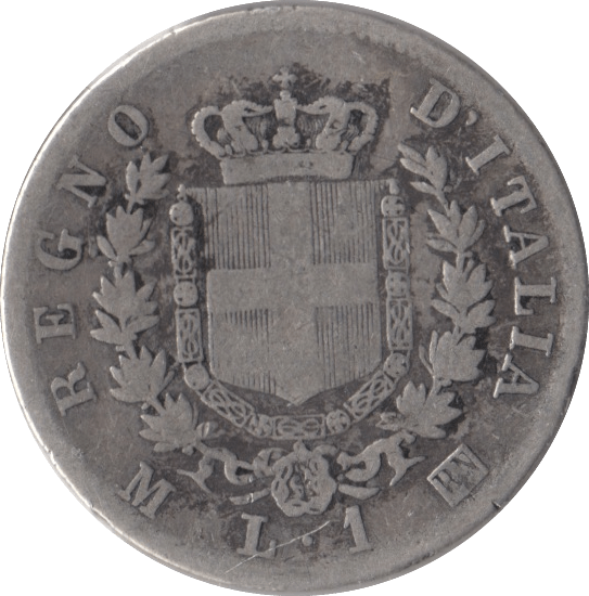 1863 ITALY ONE LIRA - WORLD COINS - Cambridgeshire Coins