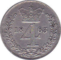 1863 MAUNDY FOURPENCE ( VF ) . - Maundy Coins - Cambridgeshire Coins