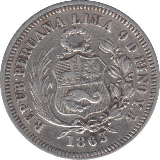 1863 silver 1/5 sol Peru - SILVER WORLD COINS - Cambridgeshire Coins