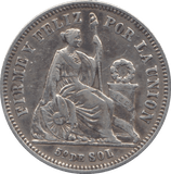 1863 silver 1/5 sol Peru - SILVER WORLD COINS - Cambridgeshire Coins